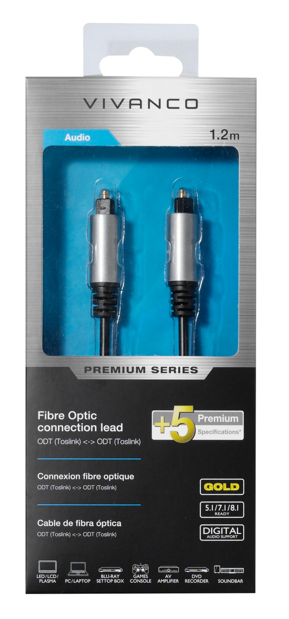 Vivanco Optical Toslink to Toslink Premium Connection Cable 1.2m 41826