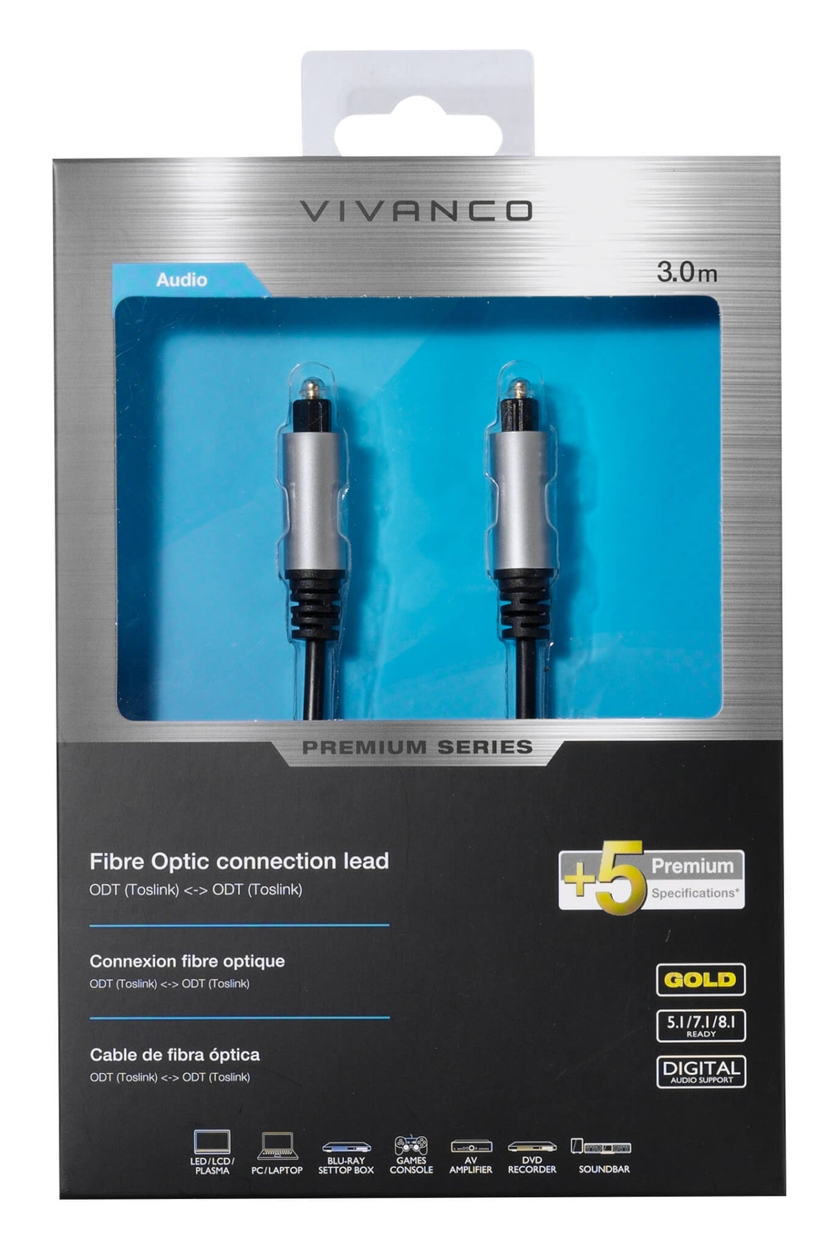 Vivanco Optical Toslink to Toslink Premium Connection Cable 3m 41827