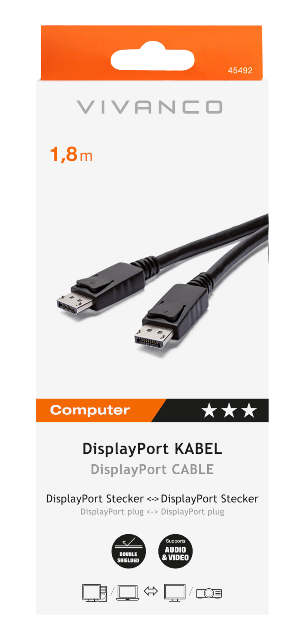 Vivanco Displayport to Displayport Cable 1.8m Display Port DP 45492