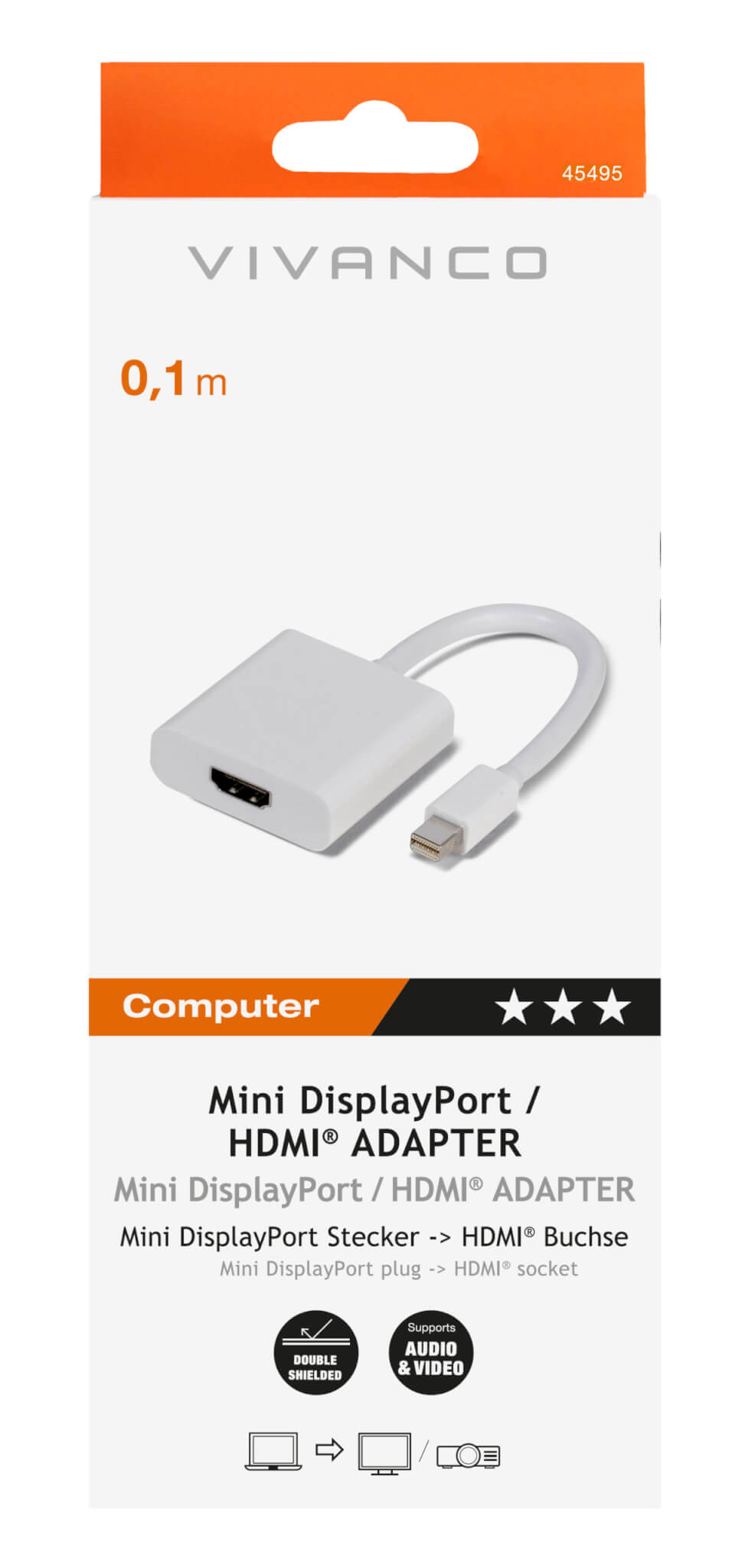 Vivanco Mini DisplayPort / HDMI Adapter, Mini DP plug – HDMI socket 45495