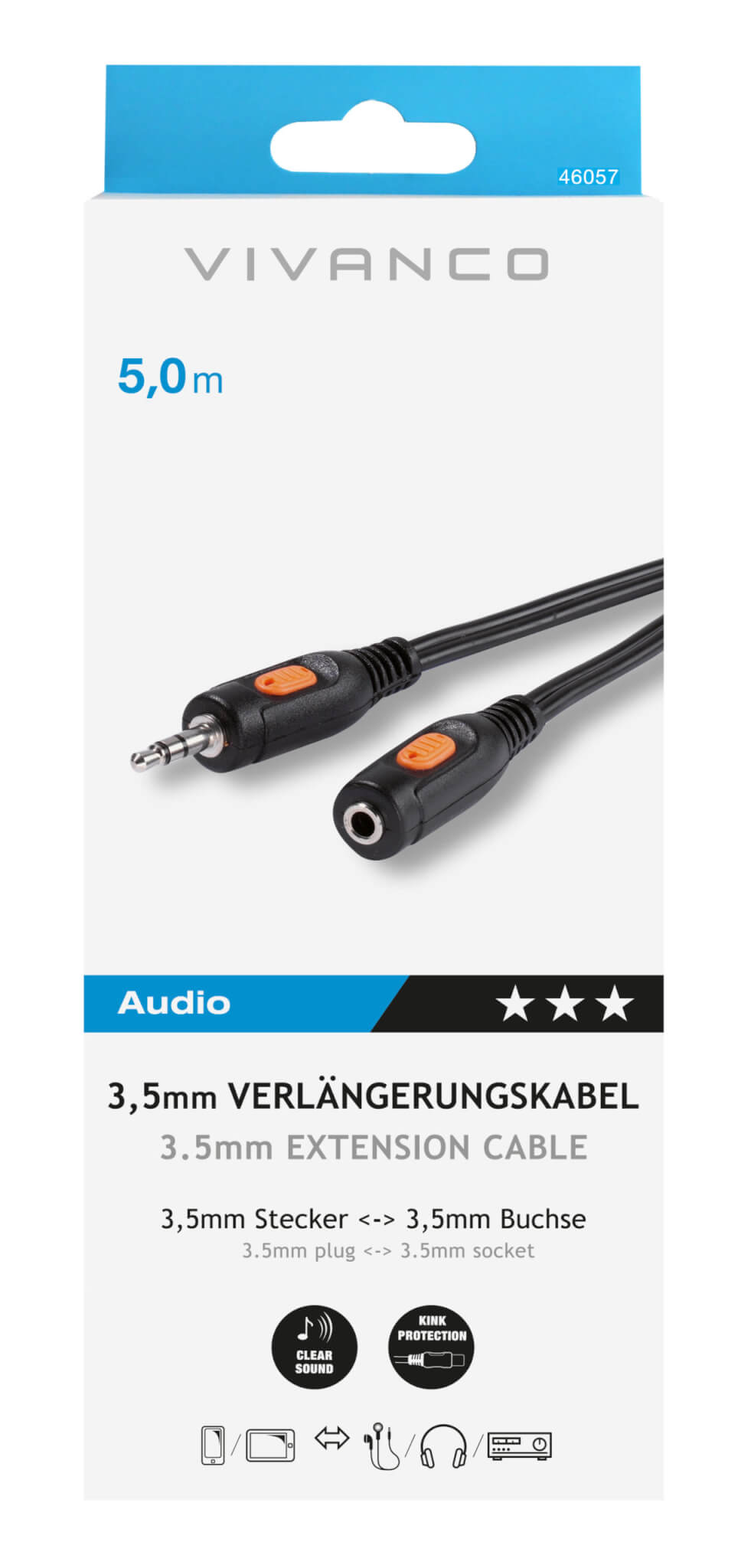 Vivanco 3.5mm Jack Plug to 3.5mm Jack Socket Extension Cable 1.5m 46057