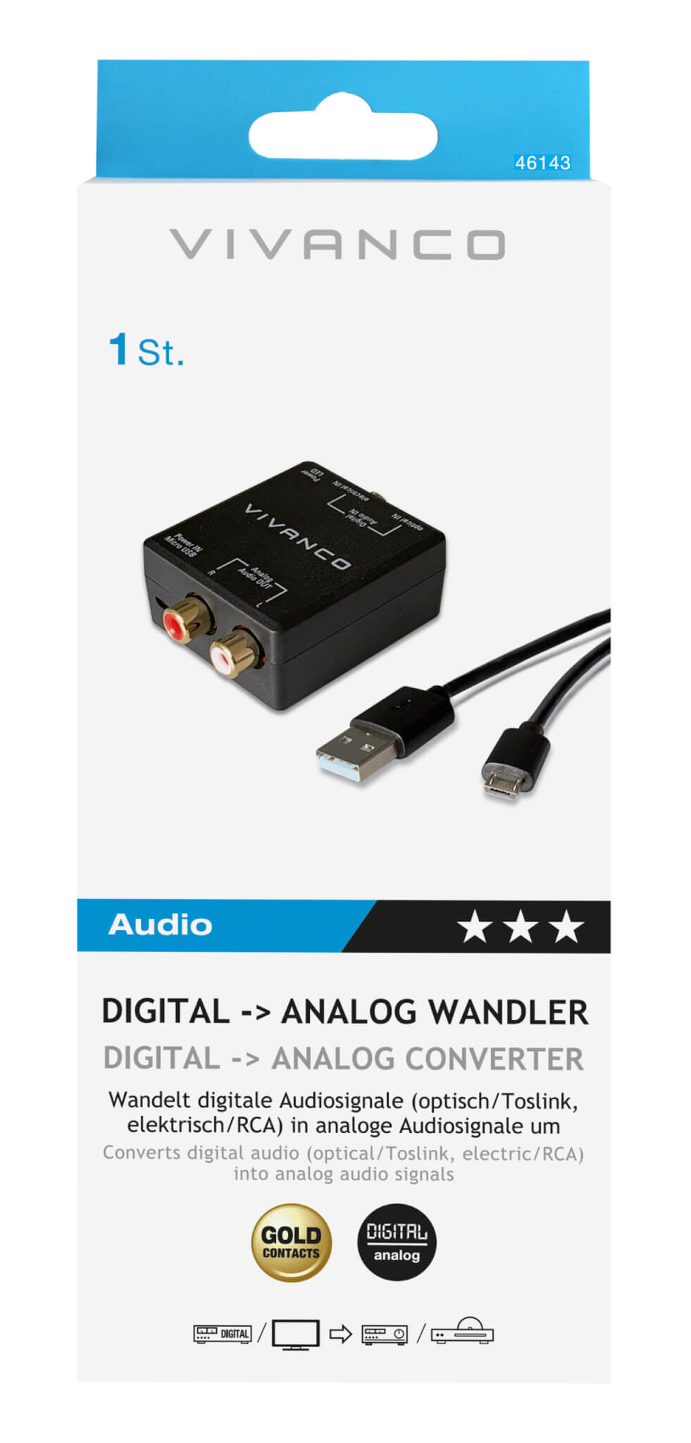 Vivanco Digital Audio To Analogue Audio Converter 46143 Toslink / Optical to Analogue