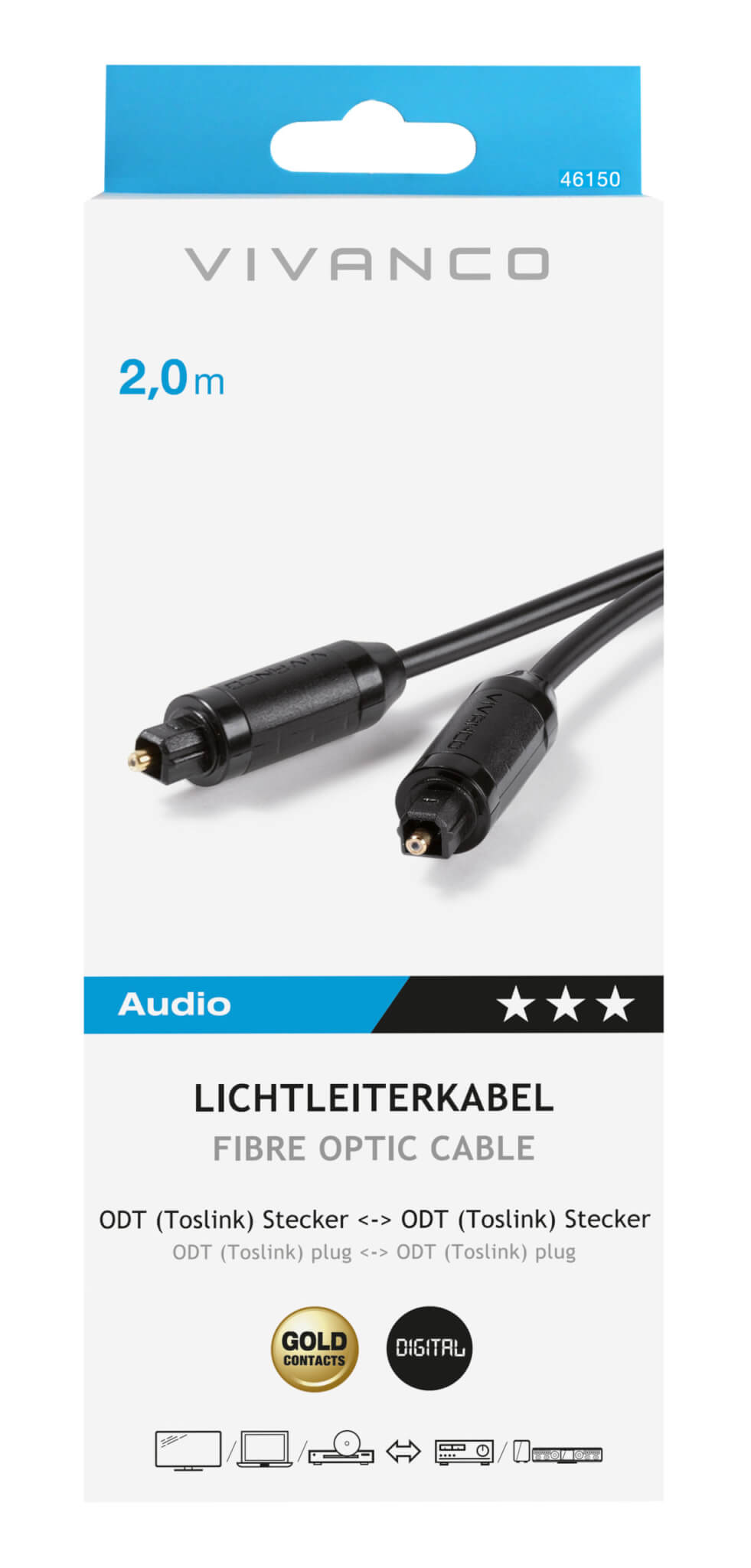 Vivanco Optical Toslink to Toslink Connection Cable 2m 46150