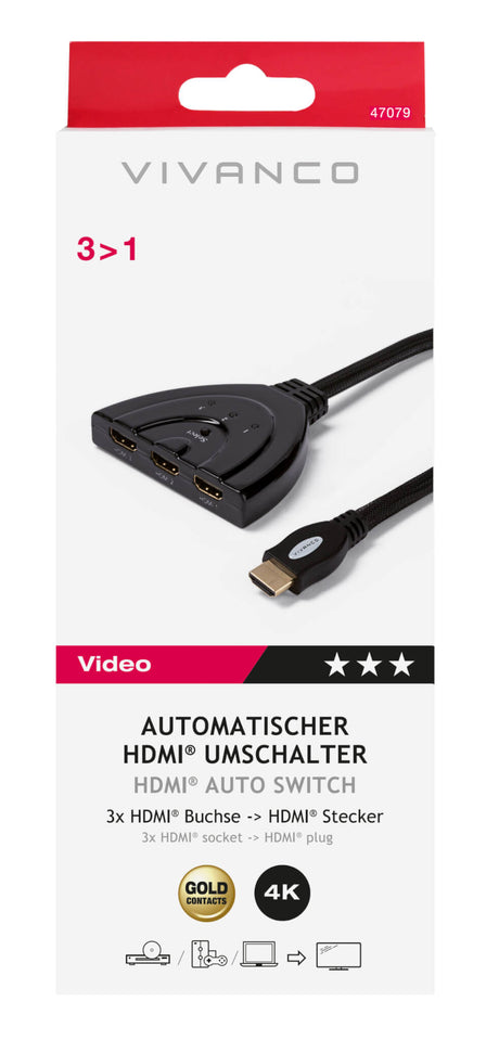 Vivanco HDMI 3 Way Auto Switch 47079