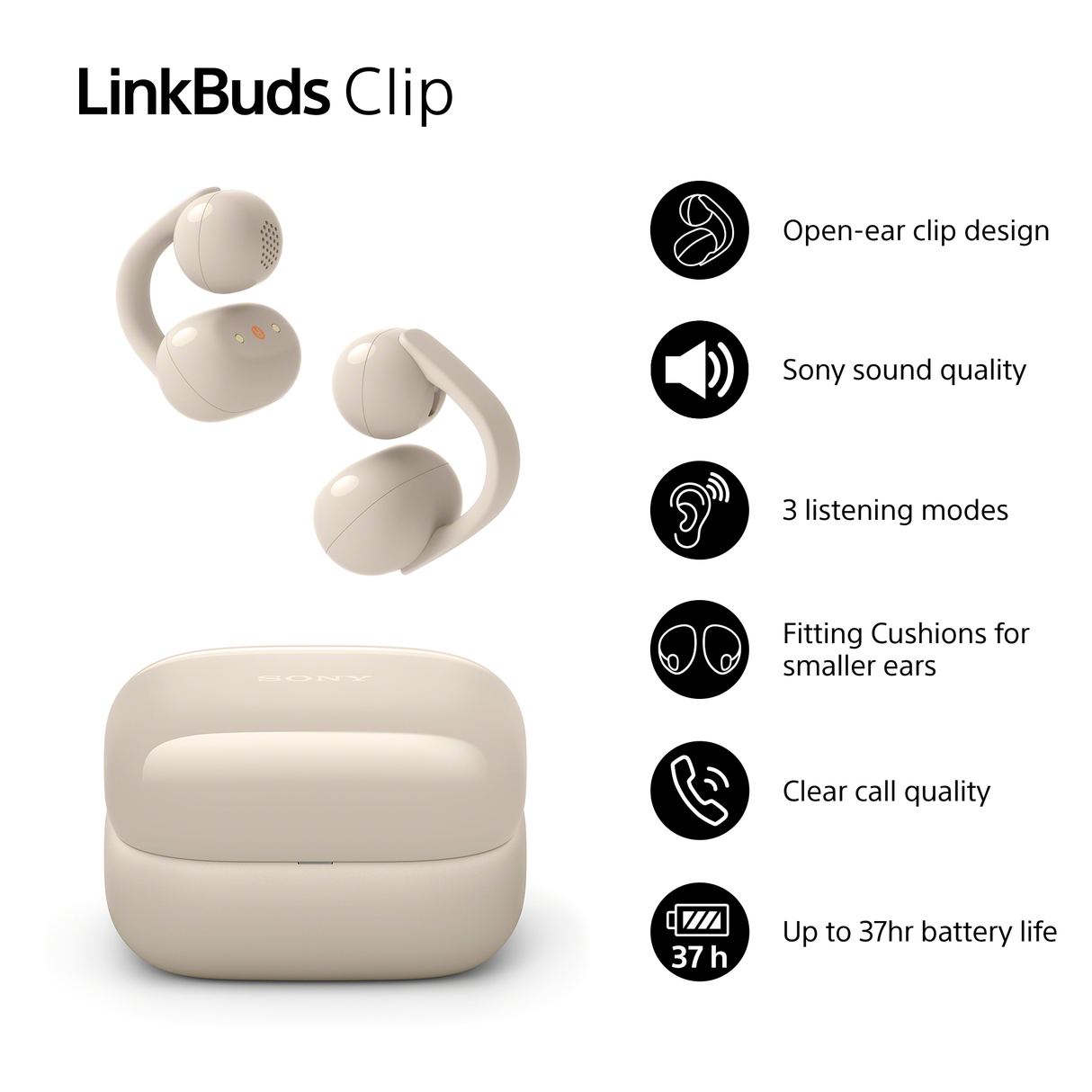 Sony Linkbuds Clip Bluetooth Open Ear Earbuds Headphones WFLC900C Greige Cream
