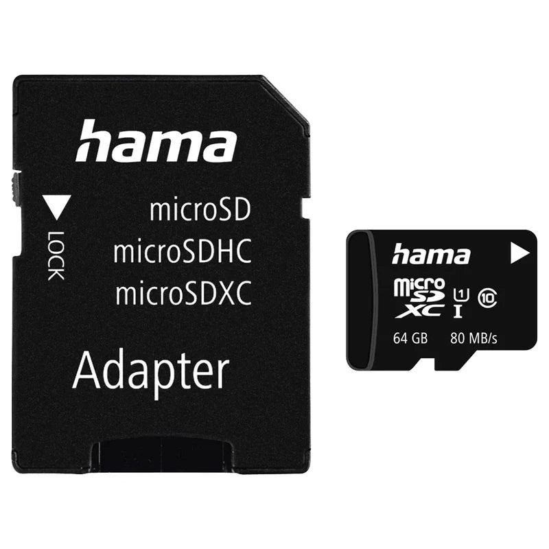 Hama microSDHC 64GB Class 10 UHS-I 80MB/s + Adapter Photo 124152