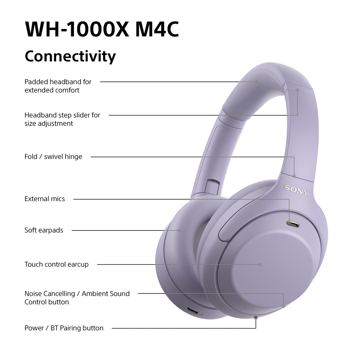 Sony WH-1000XM4CV Wireless Noise Cancelling Headphones Lavender WH1000XM4CV