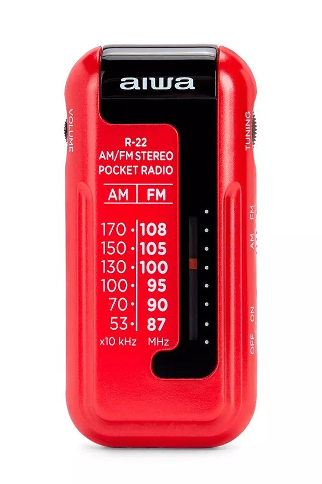 Aiwa R22SR FM/AM Portable Pocket Radio with Headphones Red