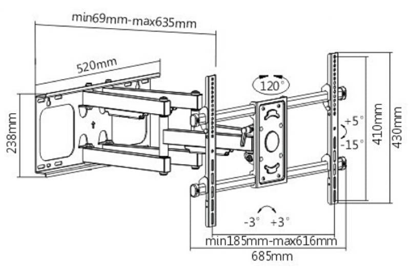 Signal TVB93170 Large Full Motion TV Wall Mount Bracket 37"-90"