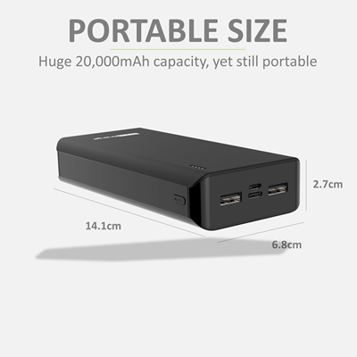 TechCharge Tripleport 20,000 Ma Portable USB Power Bank Charger for Phones and USB Devices