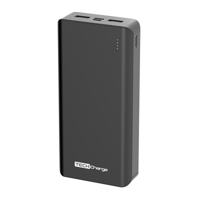 TechCharge Tripleport 20,000 Ma Portable USB Power Bank Charger for Phones and USB Devices