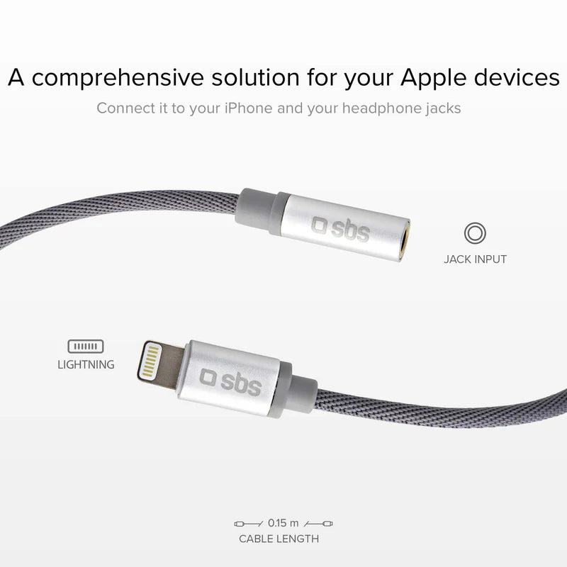 SBS Lightning to 3.5mm Jack Socket 15cm Length TEADAPTJACKMF1W For Apple