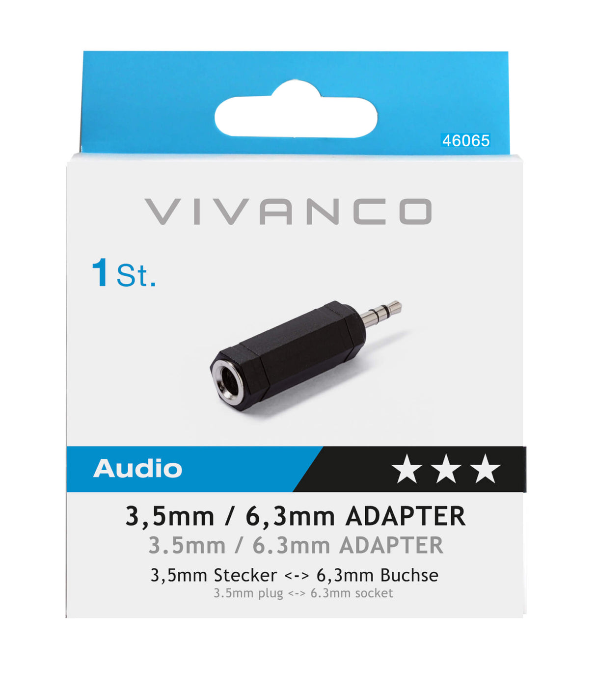 Vivanco 3.5mm to 6.3mm Jack Adapter Headphone Mini Jack to Jack 46065