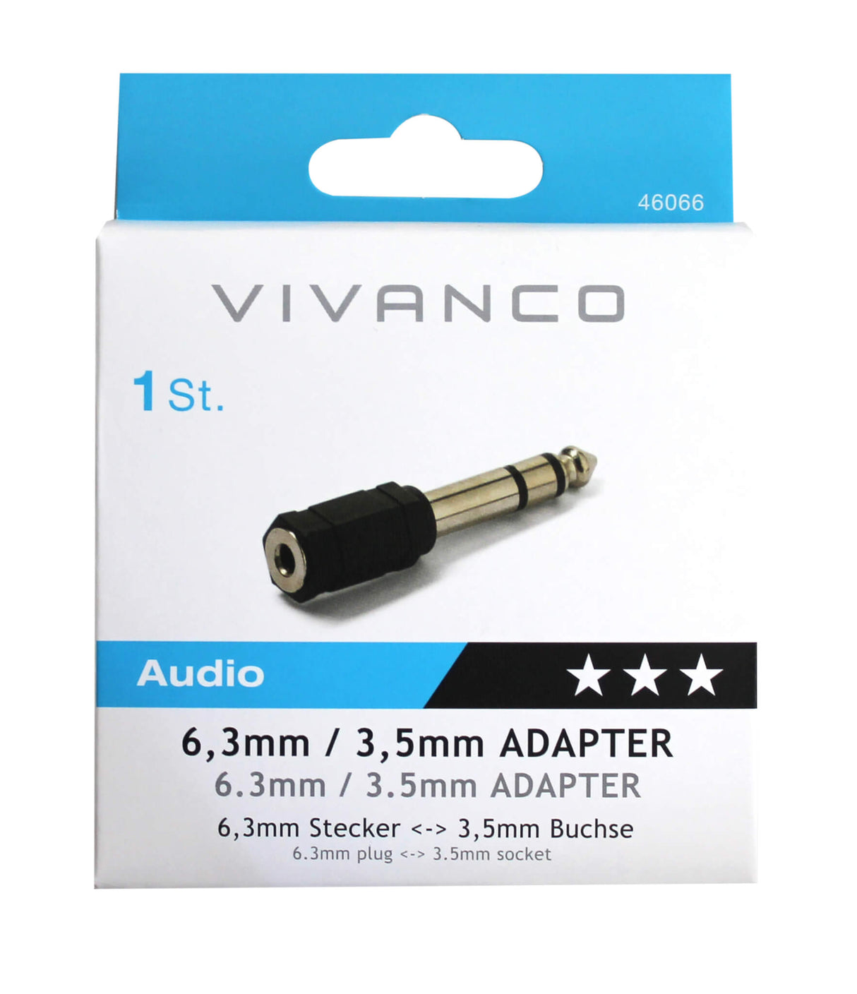 Vivanco 6.3mm to 3.5mm Jack Adapter Headphone Jack to Mini Jack 46066