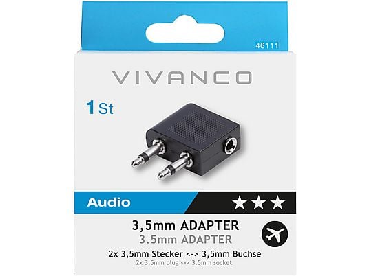 Vivanco 3.5mm Socket to 2 x 3.5mm Plug Adapter / Aeroplane Adapter