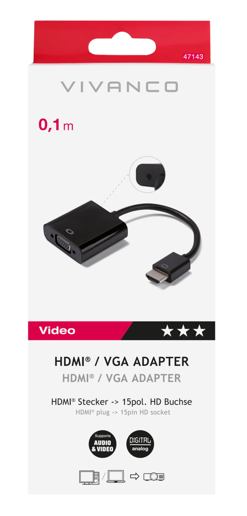 Vivanco HDMI to VGA Adapter with 3.5mm Audio Output 47143