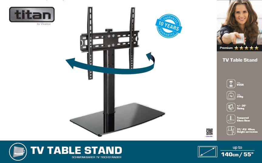 Vivanco TS8140 Universal TV Table Top Stand Base for Screen Sizes up to 55 inch / 140cm 62593
