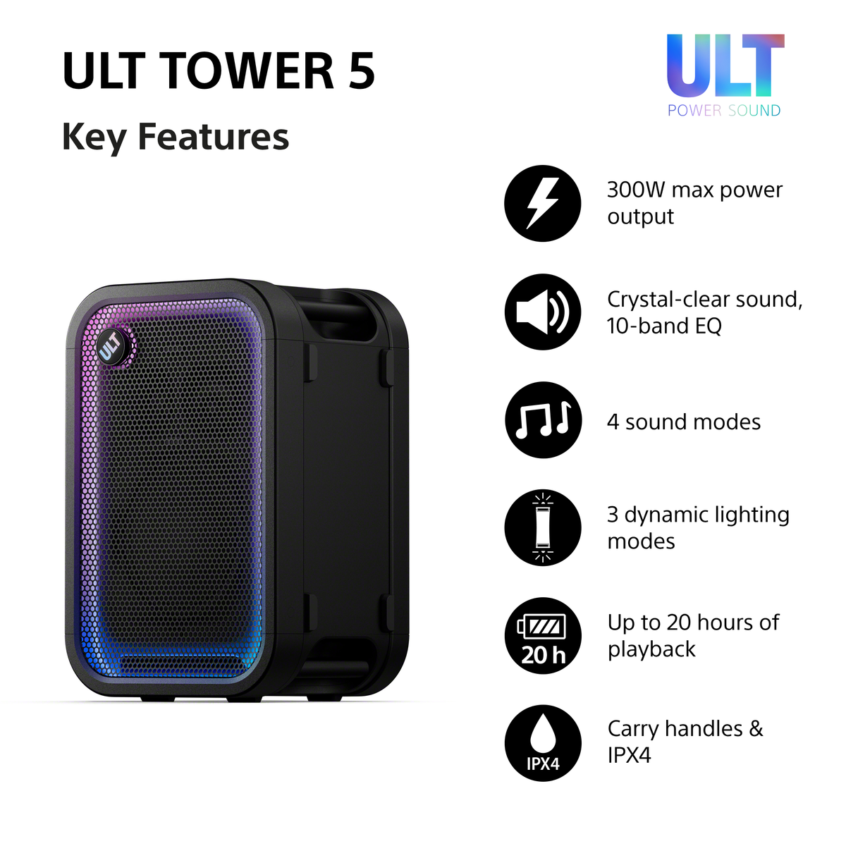 Sony SRS-ULT500 ULT Tower 5 Bluetooth Party Speaker SRSULT500