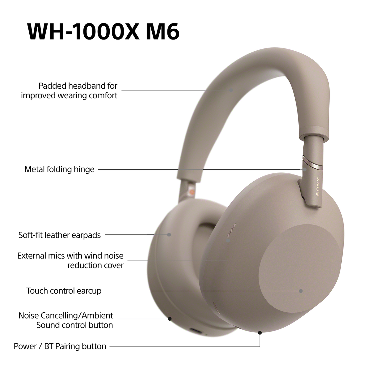 Sony WH-1000XM6T Wireless Noise Cancelling Headphones Sandstone WH1000XM6T