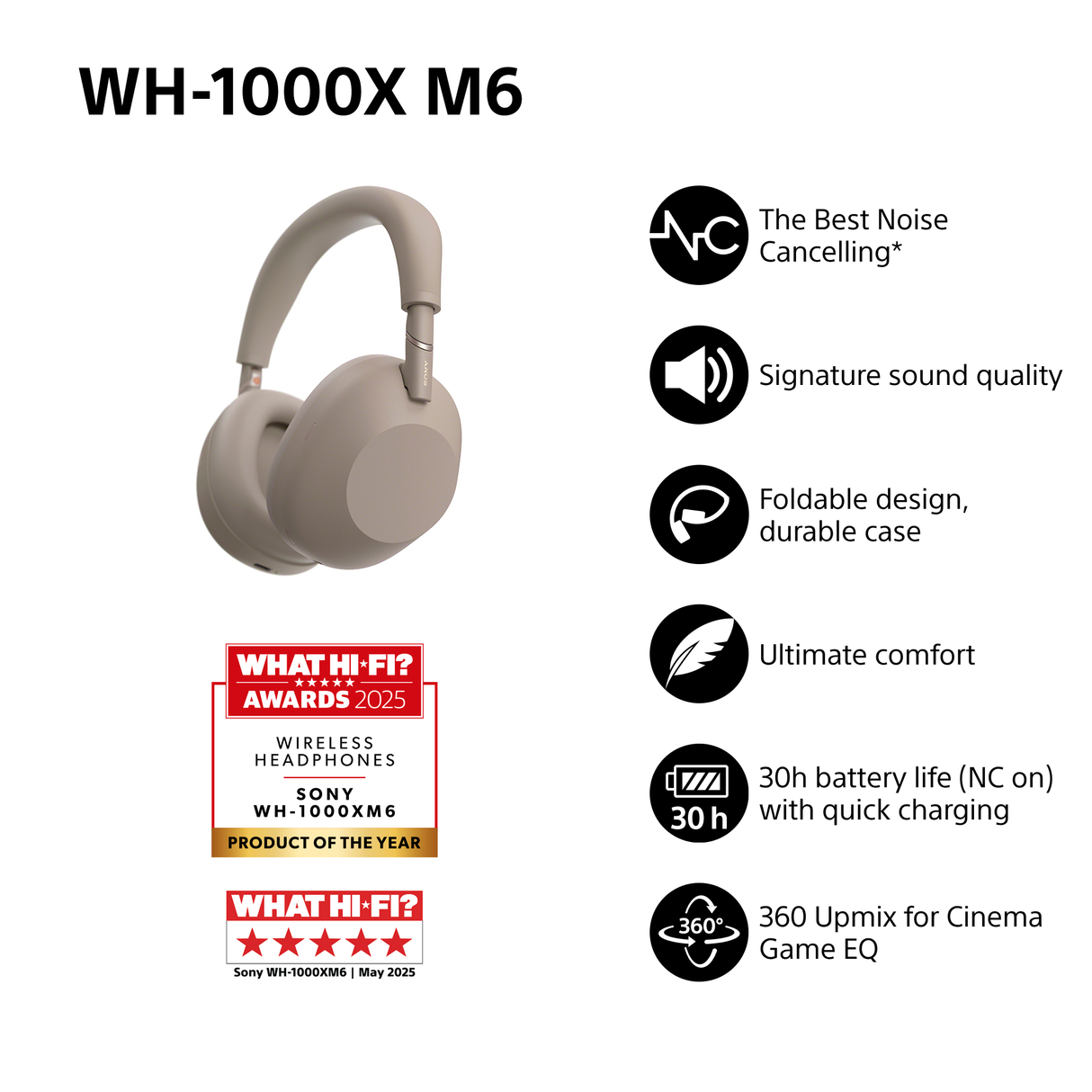 Sony WH-1000XM6T Wireless Noise Cancelling Headphones Sandstone WH1000XM6T