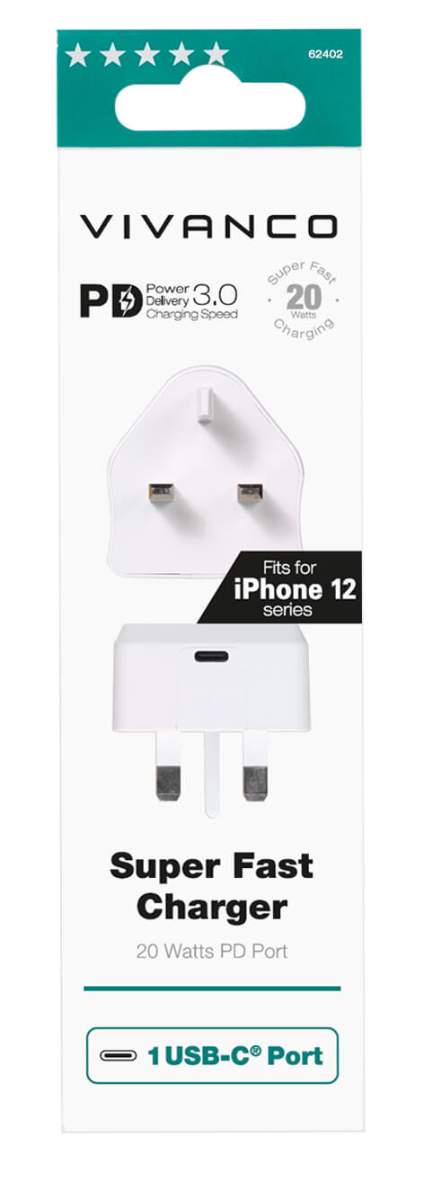 Vivanco USB Type C 20W Fast Charger Plug 62402