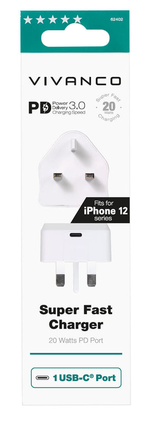 Vivanco USB Type C 20W Fast Charger Plug 62402