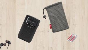 Aiwa RS33 FM/AM Portable Handheld Pocket Radio with Headphones Black RS-33