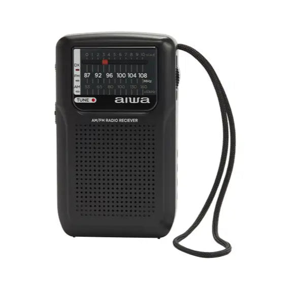 Aiwa RS33 FM/AM Portable Handheld Pocket Radio with Headphones Black RS-33