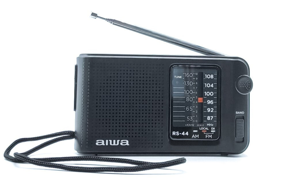 Aiwa RS44 FM/AM Portable Handheld Pocket Radio with Headphones Black RS-44