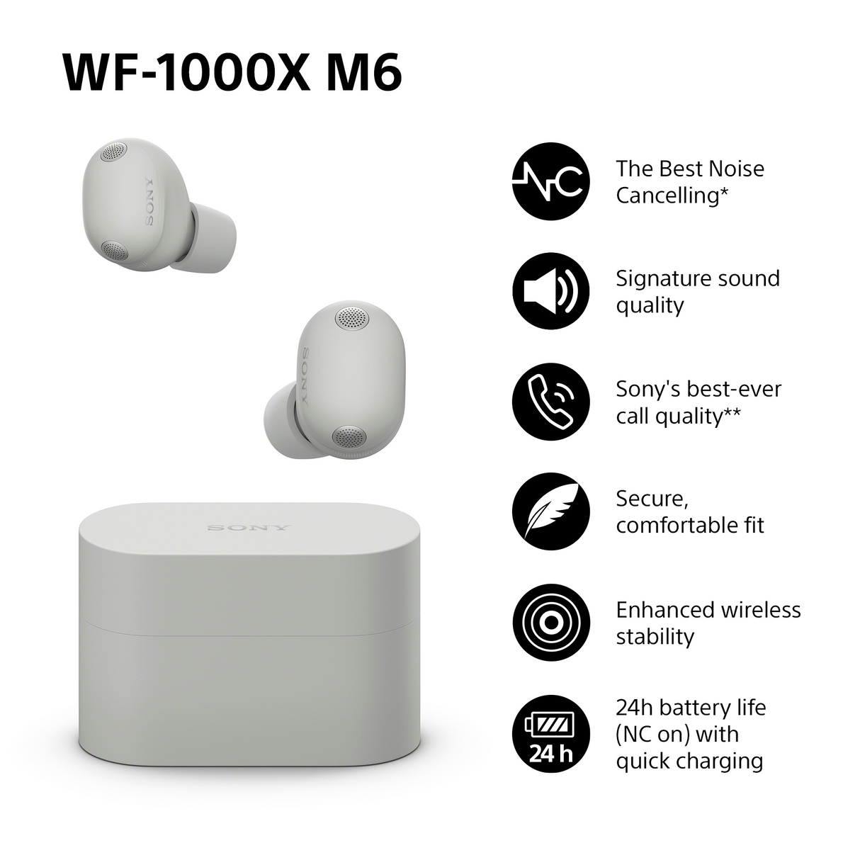 Sony WF-1000XM6s Premium Wireless Noise Cancelling Earbuds Platinum Silver WF1000XM6S