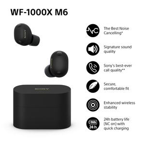 Sony WF-1000XM6B Premium Wireless Noise Cancelling Earbuds Black WF1000XM6B