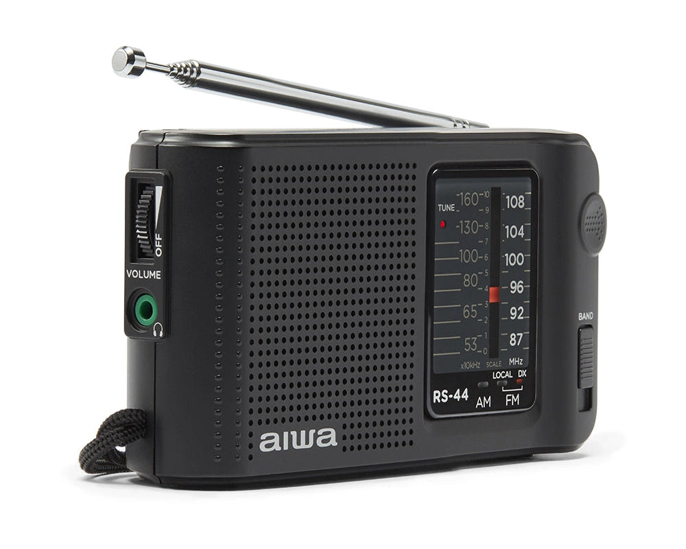 Aiwa RS44 FM/AM Portable Handheld Pocket Radio with Headphones Black RS-44