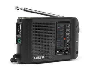 Aiwa RS44 FM/AM Portable Handheld Pocket Radio with Headphones Black RS-44