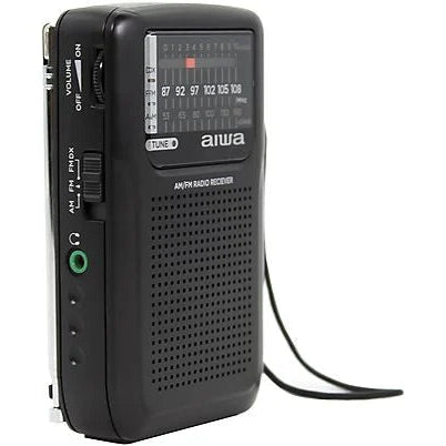 Aiwa RS33 FM/AM Portable Handheld Pocket Radio with Headphones Black RS-33